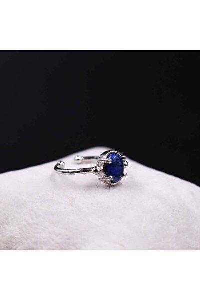 MYTAKIAĞACIMFH Gümüş Rodyumlu Lapis Lazuli Taşı Yüzük Oval Kesim