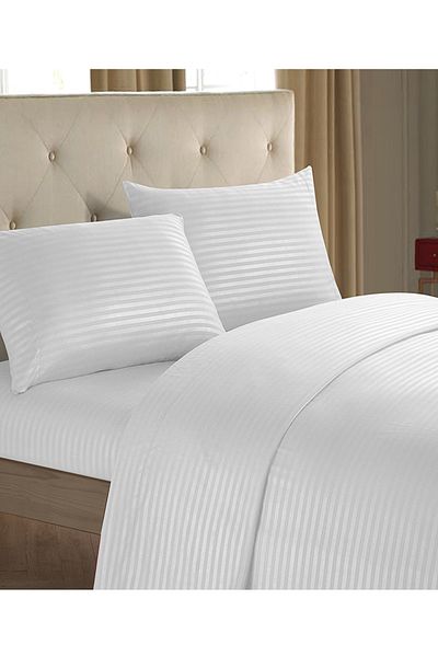 Evlen Home Collection Σετ Παπλωματοθήκη 4 τεμαχίων Βαμβακερή Σετ Παπλωματοθήκη Σατέν Ριγέ Κρέμα | Ξενοδοχείο Παπλωματοθήκη
