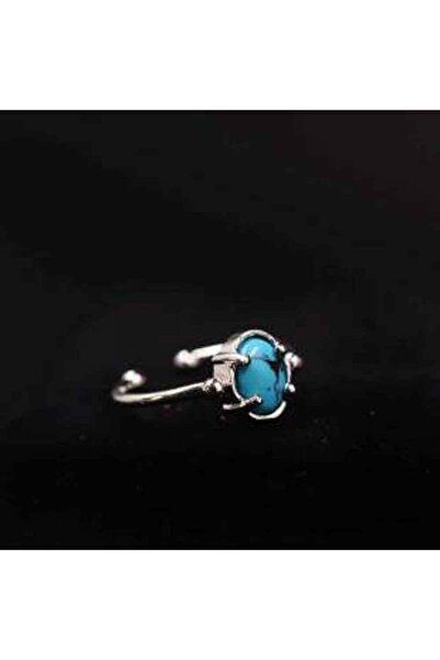 MYTAKIAĞACIMFH Gümüş Rodyumlu Turkuaz Firuze Taşı Yüzük Oval Kesim
