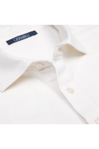 Germirli Off White Piquet Shirt Collar Regular Fit Mercerized Cotton Silk T-Shirt