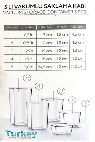 vinyet 5-Piece Vacuum Storage Container (Total 6 Liters) Food Container White Transparent Square Storage Container with Lid