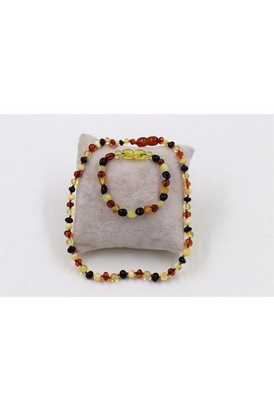 MYTAKIAĞACIMFH Certified Natural Stone Drop Amber Baby Necklace Bracelet Set Teeth 7-9Gr Mix
