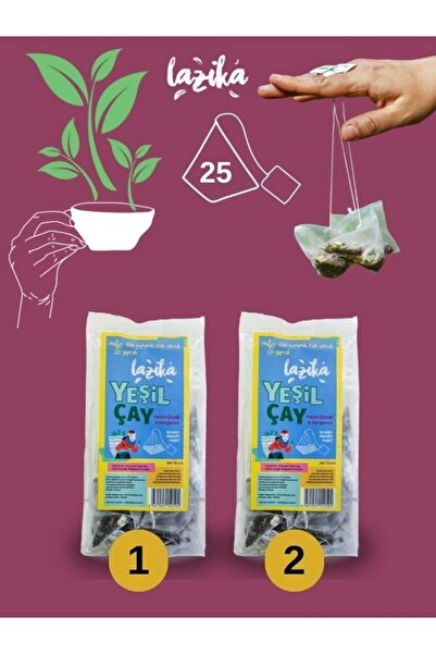 LAZİKA (Set of 2) Green Tea 25 Pla Pyramid Sachets & Marshmallow Flower, Berg...