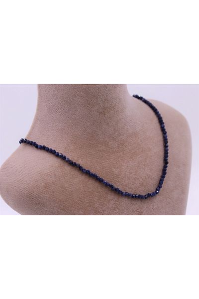 MYTAKIAĞACIMFH Sapphire Stone Natural Stone Necklace Faceted Cut Chain Extension 2-3 mm