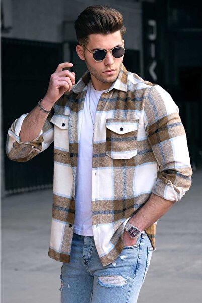 Madmext قميص رجالي منقوش باللون الجملي 4921