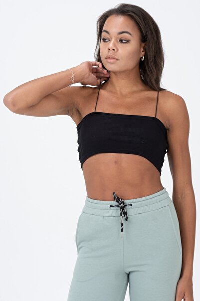 PUNKY CAT Women's Black String Strapless Bustier