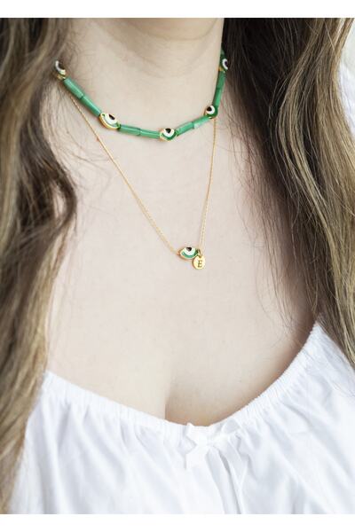 CHARMLUCKY Minimal Göz Yeşil Sedef Taşı Kolye