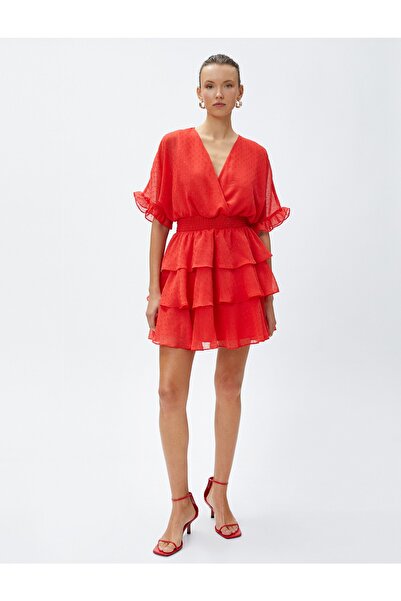 Koton Šifonové večerní šaty s vrstveným výstřihem do V