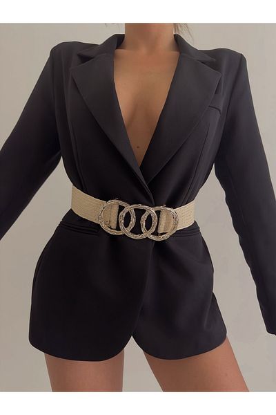 Fiori Elastic Women's Belt with Ring Buckle, Jacket Belt, Shirt Belt, Dress Belt