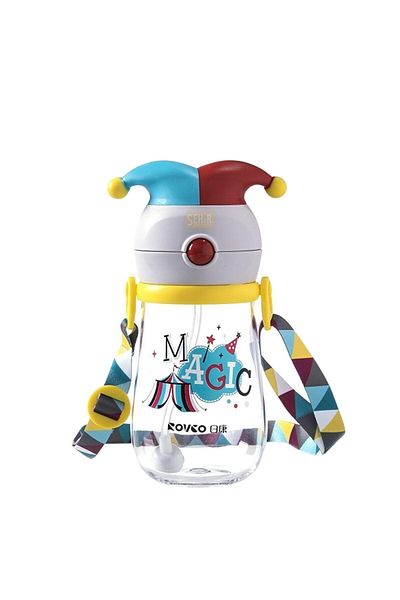 Rovco 350ml Tritan Water Bottle with Straw, Fun Magician Pattern and Smart Straw with Hat