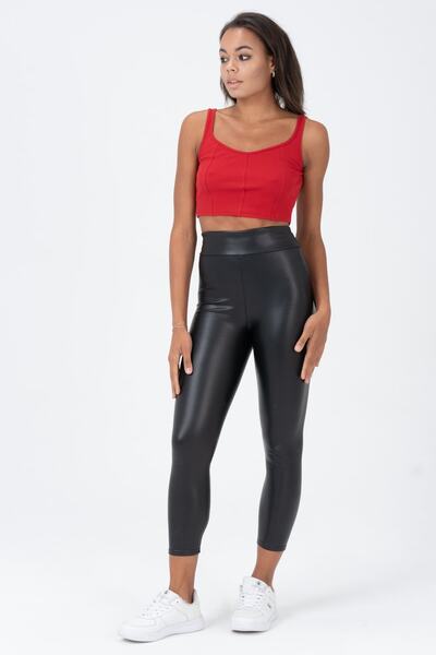 PUNKY CAT Women's Red Thick Strap Crop Blouse