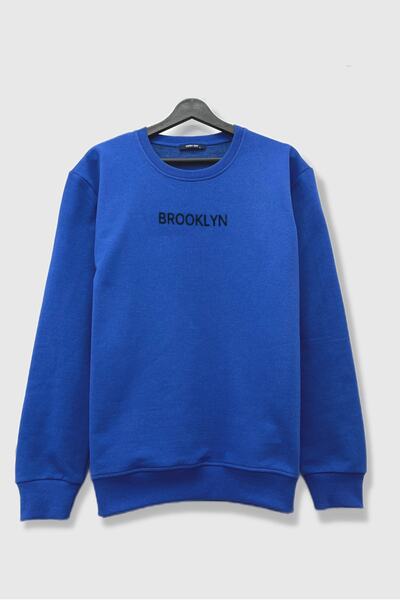 YÜKSEL IŞIK Hanorac Saks Blue Brooklyn Black Printed Crew Gât
