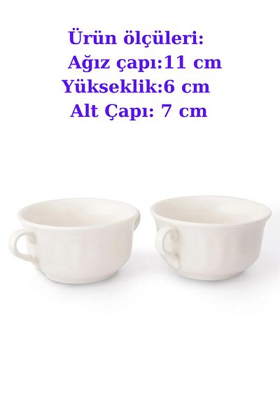 HERGÜNUYGUN Soup Bowl Double Handle Soup Porcelain Soup Container 11 Cm 2 Pieces Güral Porcelain