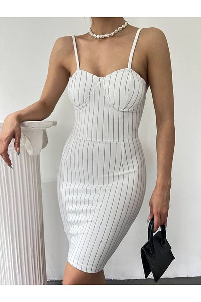Fav Style Γυναικείο Μίνι Φόρεμα Λευκό Ριγέ Glop
