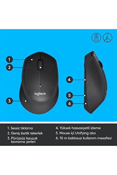 logitech M330 Siyah Kablosuz 910-004909 Sessız Mouse