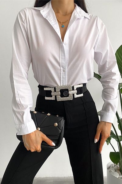 FEMELLE Cămașă de bază slim fit alb nou sezon pentru femei