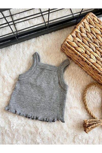 BAHNUR Gray Baby Crop Top Blouse