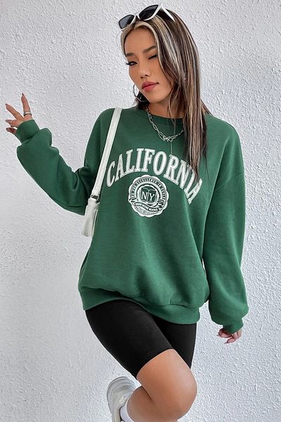 MODAGEN Φούτερ Unisex Green California με στάμπα με λαιμόκοψη oversize
