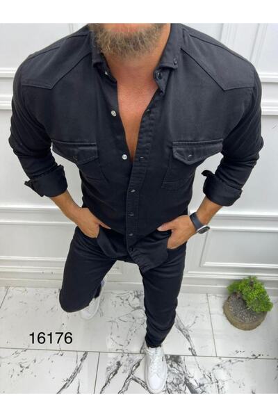 F16 SPOR Slim Fit Ütü Gerektrmeyen Erkek Kot Gömlek