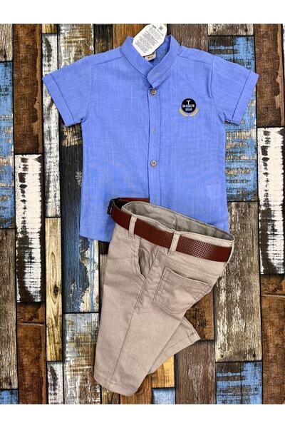 Esterella Chlapecký pánský oblek s krátkým rukávem / límečkem / košilové šortky / pásek