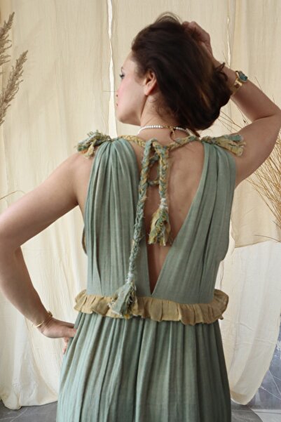 Su Koleksiyon Selene Boho Stıl Naturel Muslın Elbıse