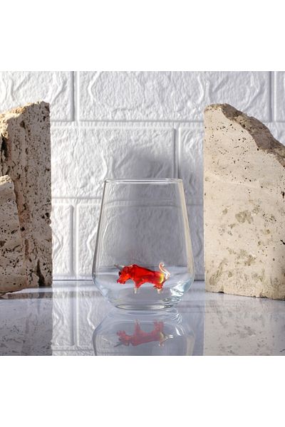 ADAMODART Handmade Single Water Glass with Red Bull Figure