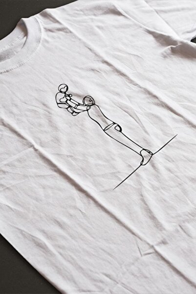 TÜşört Батько і син Абстрактний лінійний дизайн Бавовняна футболка