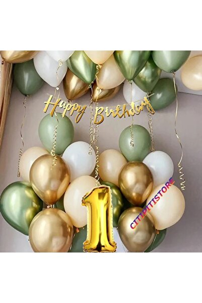 DÜVENCİ TİCARET Çıtıpitıstore Mold Green 1 Year Old Balloon Set