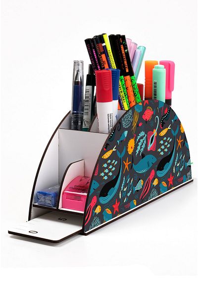kutuTR Wooden Vip Colorful Animals Rainbow Ruled Desktop Pen Holder Organizer Assembled Boxed