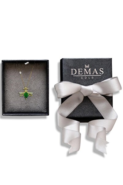 Demas Gold Pırlantalı 14 Ayar Arı Zümrüt Rengi Kolye