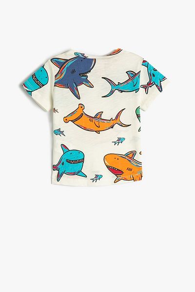 Koton Baby Boy Short Sleeve Crew Neck Shark Printed T-Shirt 3smb10330tk