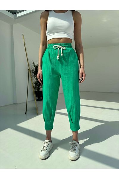 Elif Özbey Butik Pantaloni plisați cu picior verde