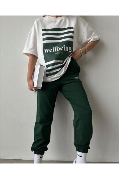 Machetta Women's Summer Wellbeing Fashion Style Printed Crew Neck T-shirt Tracksuit Set