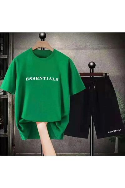Machetta Plus Size Essentials Printed Oversize Crew Neck Shorts T-Shirt Bottom Top Summer Suit
