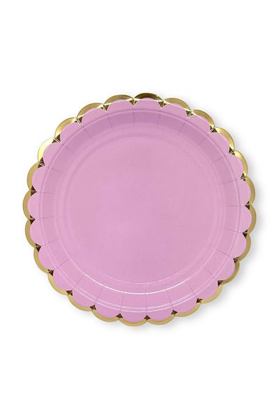 Mare Karnaval Macaron Lilac Gold Gilded Cardboard Party Plate 8 Pieces-18cm