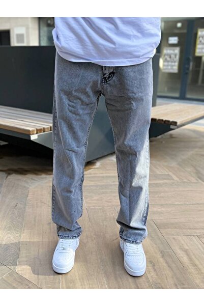 DK FASHION Ανοιχτό γκρι πλυμένο φαρδύ τζιν