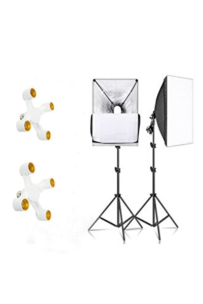 FototekFotograf 50x70cm Softbox 4 Duylu Ikili Sürekli Işık Seti Foto Video Ürün Çekim Makyaj 50x70 Softbox Çantalı