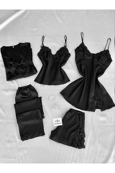 MH Moony Homewears Set de zestre neagră Reverso din satin în cutie