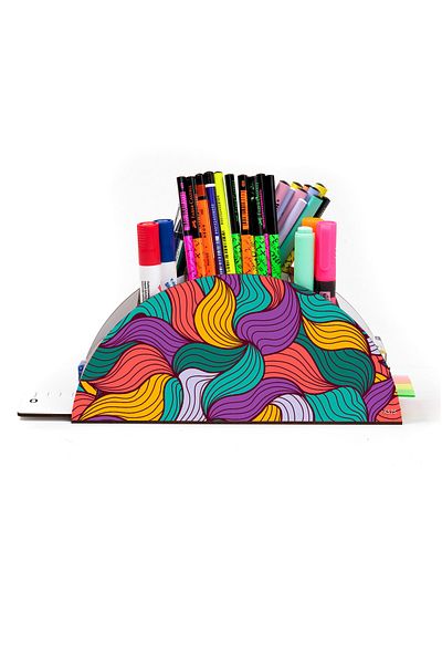 kutuTR Wooden Vip Colorful Models Desktop Pen Holder Organizer with Rainbow Ruler Assembled Box