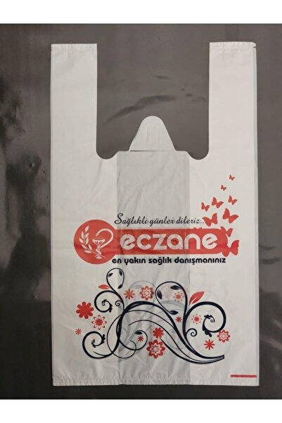 PLASTEX Eczane Poşeti Atlet Tipi 25x40 Cm Orta Boy Baskili 1 Kg'lık Paket