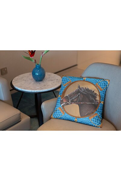 RUGSMODERN Aruncă pernă Blue Coffee Color Horse and Equestrian Themed Perna46