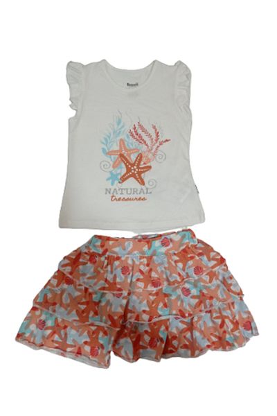 Miniworld Girl's 3-6 Years Old Starfish Frilly Skirt Suit with Elastic Waist Orange