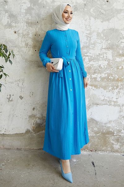 InStyle Kék öves Lemina ruha