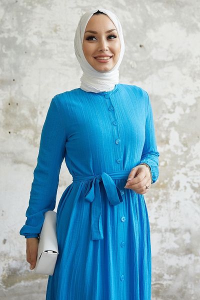 InStyle Kék öves Lemina ruha
