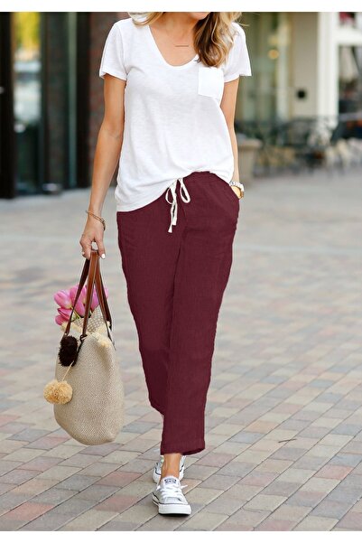 night blue Rahat Yazlık Keten Pantolon