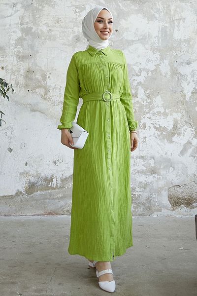 InStyle Φόρεμα Lilya Textured Belted - Oil Green