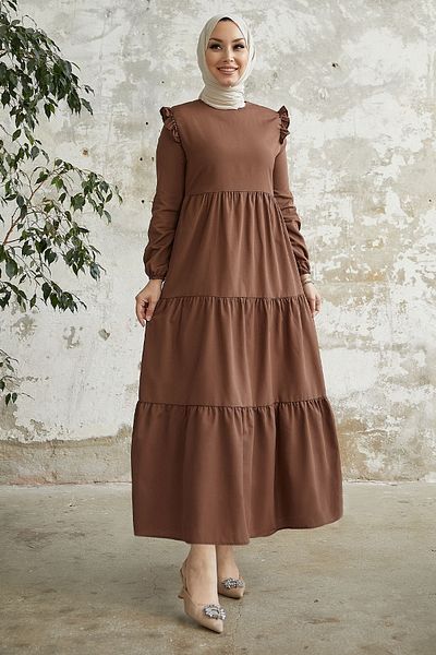 InStyle Φόρεμα Lenia Shoulder Ruffle - Bitter Brown