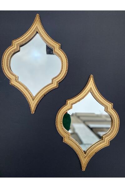 Peramari Dekoratif Polyester Ikili Damla Ayna Takımı Gold