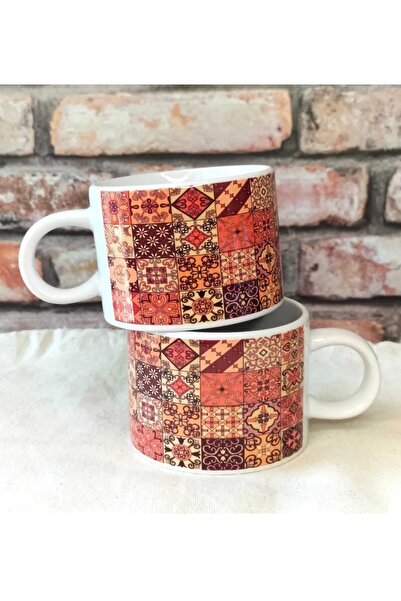 Öz Kupa 2'li Otantik Desenli Kahve Fincanı Duble Türk Kahve Fincanı 150 Ml Po...