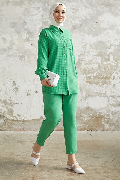 InStyle طقم قميص Movra Gingham - أخضر